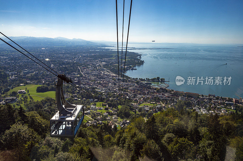 View on Bregenz from the Pfänder cable car Pfänderbahn in the Vorarlberg Alps in Austria during summer